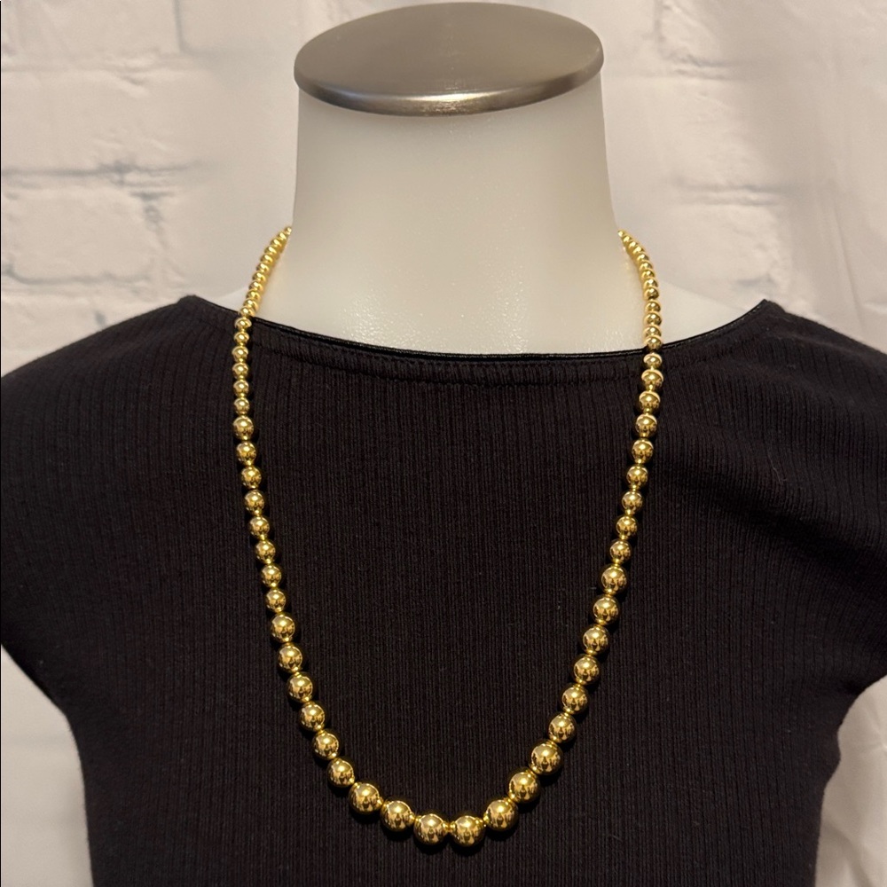 Napier 24in Metal Beaded Necklace Shiny Goldtone Round Graduated Beads Vintage